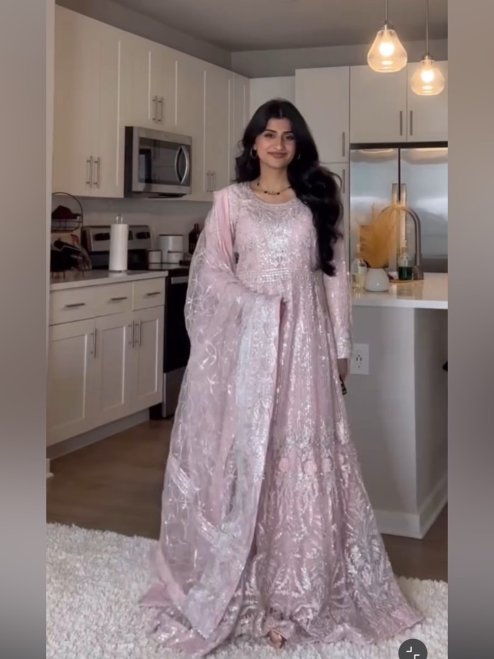 Elegant Pink Sequin Anarkali Dress with Dupatta